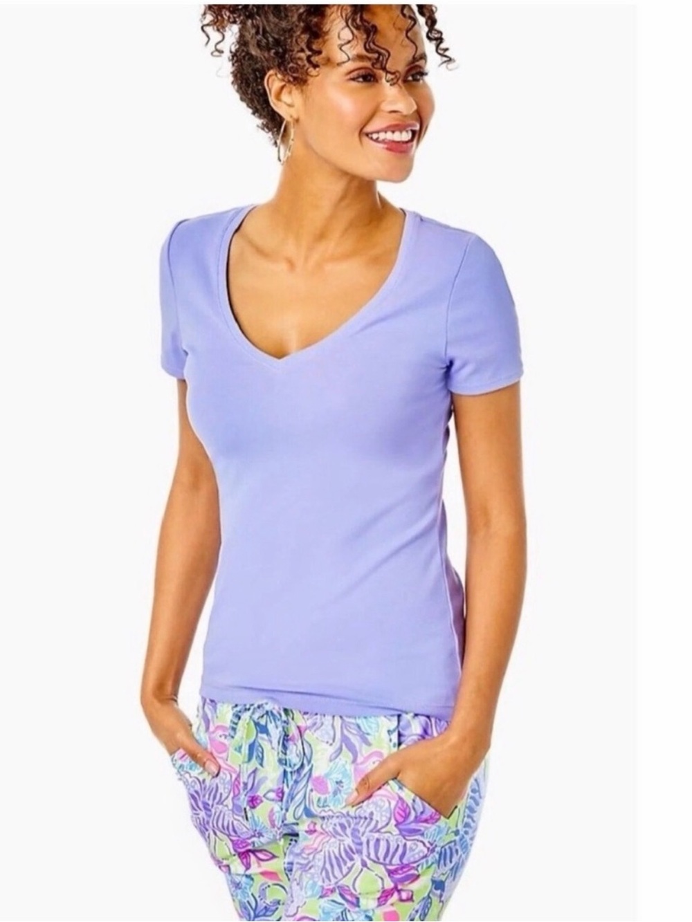 NWT Lilly Pulitzer Halee Lilac V-Neck Short Sleeve Tee Sz XS